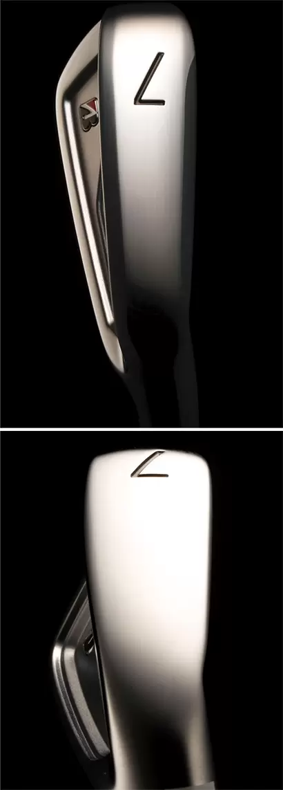 『241CB』（上）はロングアイアンになるほどリーディングエッジをトゥ側まで長めに削っている。『242CB＋』（下）はオールラウンドタイプのラウンドソール。