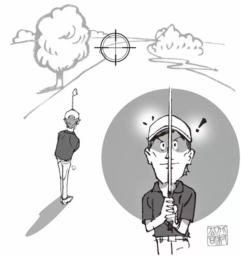 アドレスを作る前からショットのイメージ作りをして、構えたらすぐにスイングを開始するルーティンワークを身につけよう。構えてから考えても何もいいことはない。