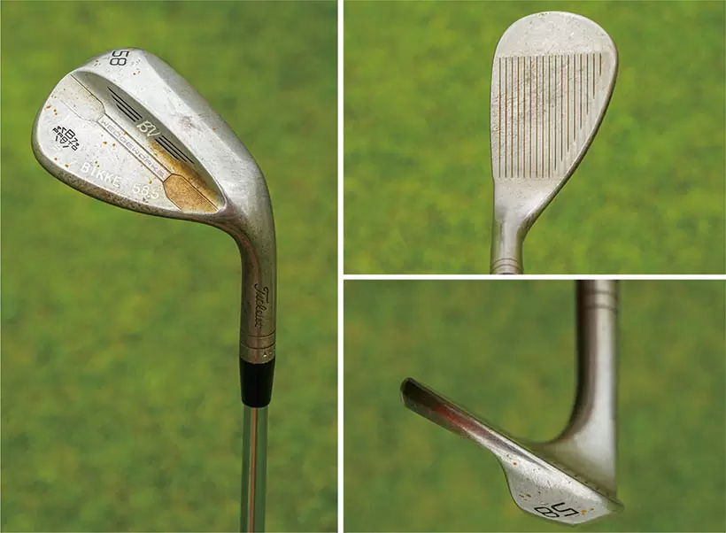 以前は59.5度のウェッジを使っていたが、現在は58.5度のものを使用。「クラブデザイナーであるボブ・ボーケイさんは、試合会場に足を運び、多くのプロと直接会話をして、意見を取り入れながら、より良いもの