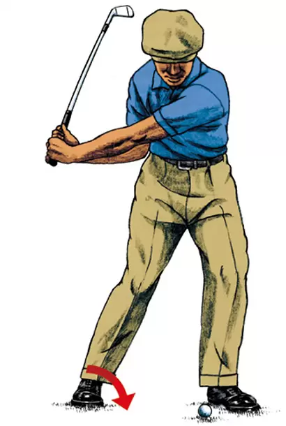 「より飛ばしたい時の出力方法として、余計なリキみを避ける手段として、切り返しで右足内側を強く踏み込むことをホーガンも意識していました」