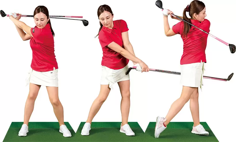 重く感じられると自分でクラブをコントロールするのが難しくなる。クラブの動きにまかせるだけで自然に軌道が安定し、ヘッドスピードも上がる。