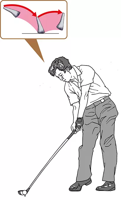 「ソールを一点めがけて振り下ろす、といった意識でも、カラダは自ずと理にかなった動きになりやすいもの。青木功もインパクトのヘッドの動きに集中することで十分なパワーと操作性を得ています」