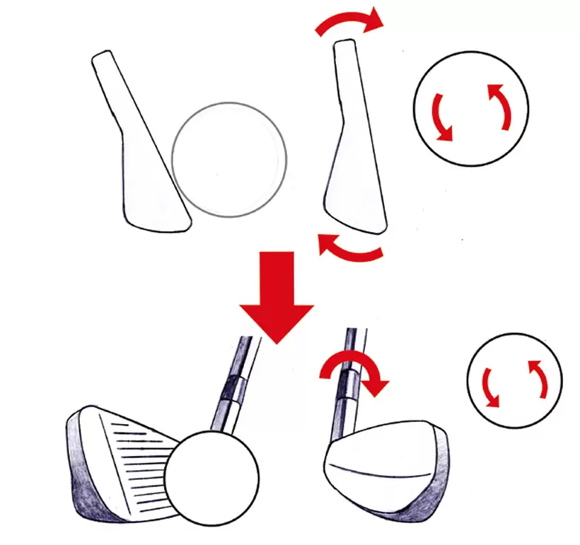 「ホーガンに学んだ陳清波は、ボールに当たる時はわずかにオープン、離れる時にスクエアになるイメージでコントロールされたドローを打っていました。たぐり動作でヘッドをタテ回転させ、タテスピンを強めるのがホー