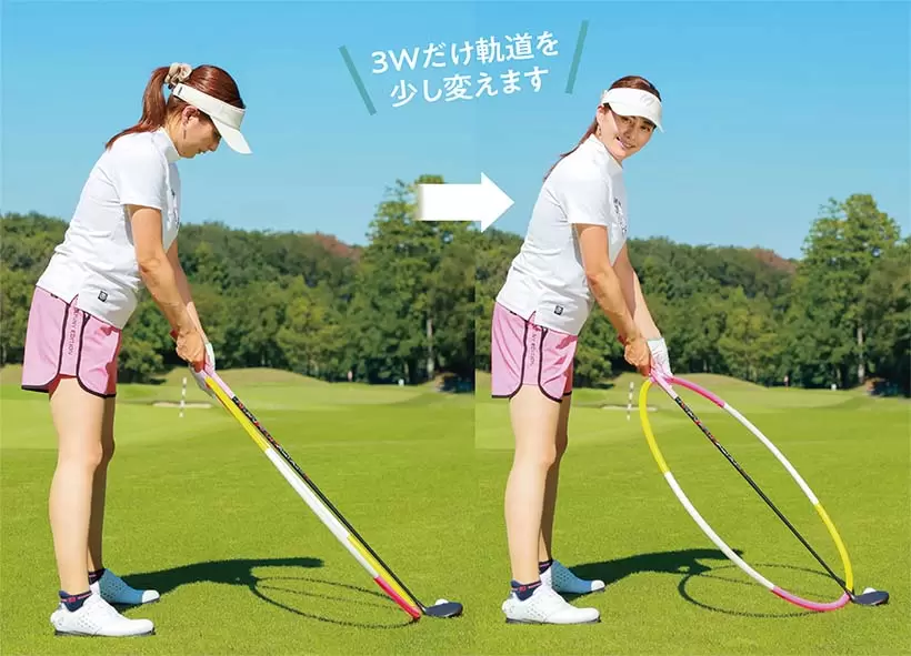 重く感じられると自分でクラブをコントロールするのが難しくなる。クラブの動きにまかせるだけで自然に軌道が安定し、ヘッドスピードも上がる。