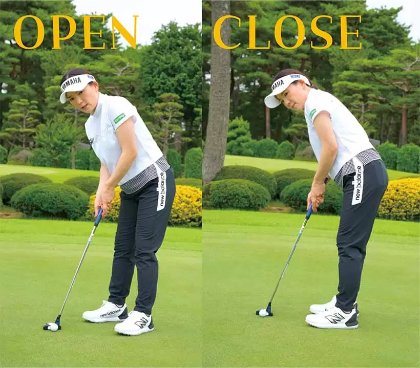 オープンに構えることもあればクローズに構えることも。手を動かしやすいようアドレスしている。