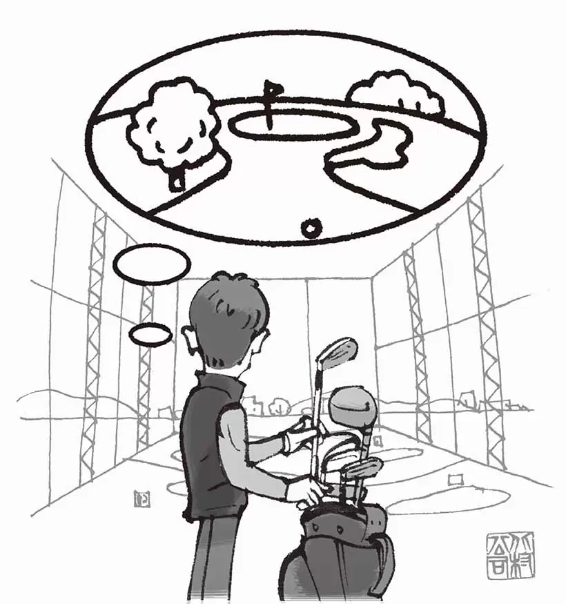 練習場のための練習に終始しては、コースでナイスショットが打てる回数が増えてこない。コースプレーをイメージした実戦的な練習を多く取り入れれば結果を出しやすくなる。