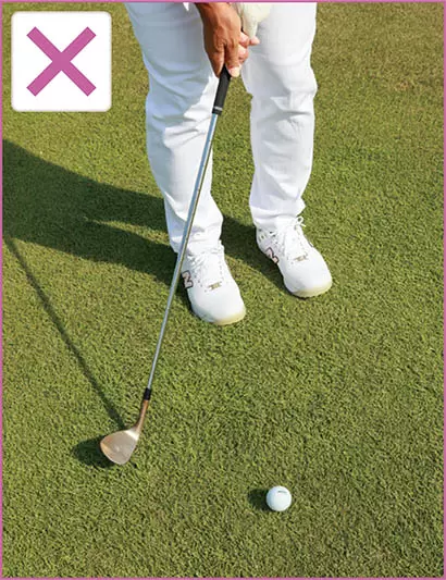 テークバックでクラブをインサイドに引いてしまうと、鋭角な入射角にならず、スピンがかかりにくい。