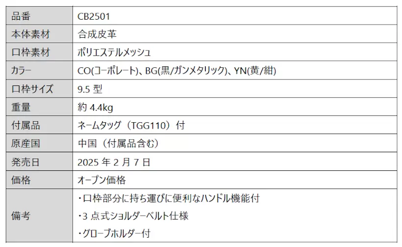 キャディバッグ『ツアーレプリカモデル（CB2501）』『ツアースタンドモデル（CB2502）』