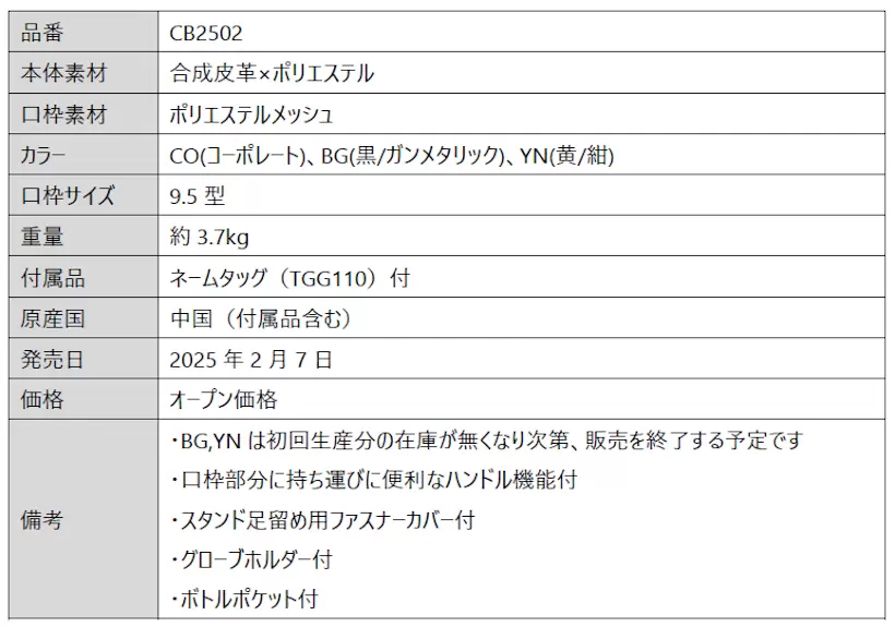 キャディバッグ『ツアーレプリカモデル（CB2501）』『ツアースタンドモデル（CB2502）』