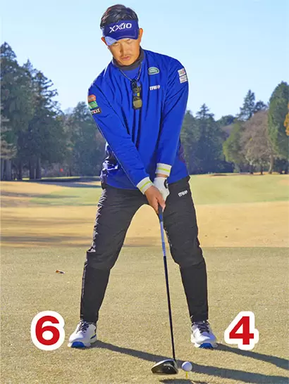 上体を少し右に傾けて体重の6割を右足に乗せて構えるのがドライバーのアドレス。