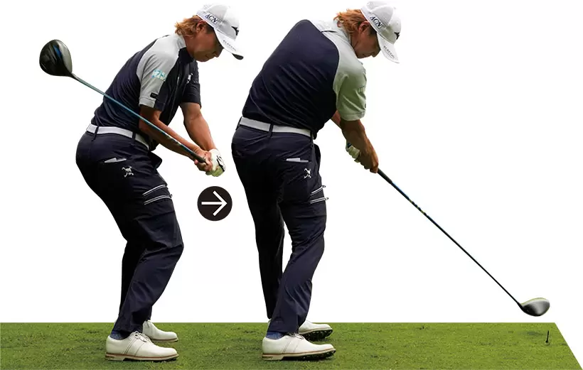 手元が浮くとシャフトがアンダーから入りクラブが暴れる。右腕のラインよりもシャフトのラインが下がらないようにするために手元が浮かないように注意している。