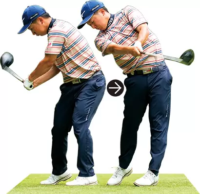 インパクト時の動きを意識することはしない。バックスイングをシンプルにできれば、あとは回転するだけでいい。