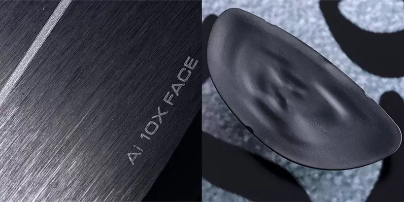 『ELYTE』のフェース裏側にある幾何学的な凹凸はAIが設計した形状。テスト結果では中央部分が少し厚くなっていることでボールスピードを高めていることがわかった。