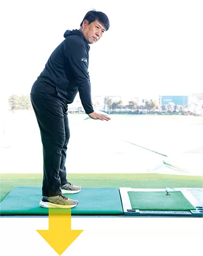 両足に圧をかけて地面をしっかり踏みしめる感じで立とう。