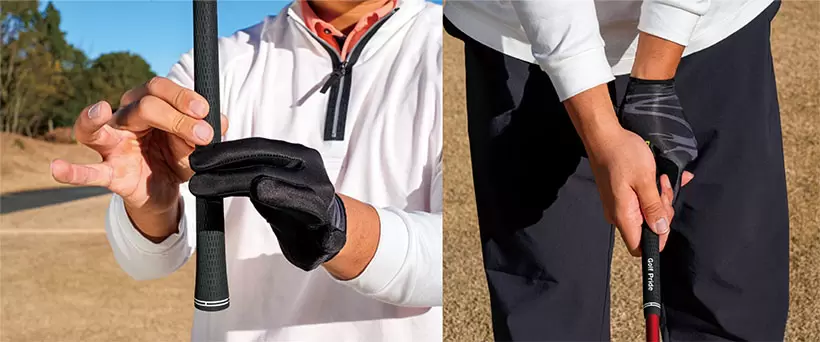 グリップは両手とも小指側を強く握らないで、親指と人さし指でつまんで持つような感覚がいい。