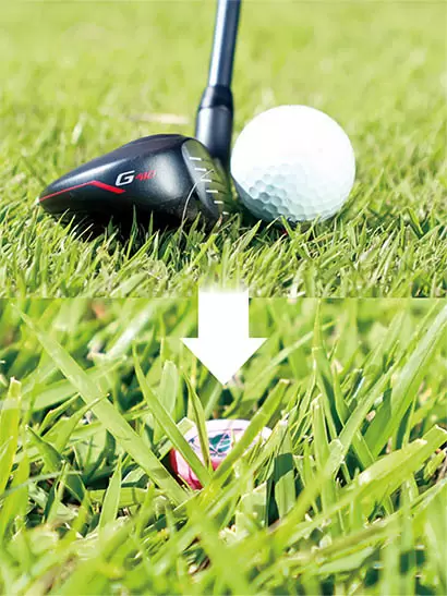 ティアップの高さはボールが芝にちょっと浮いて見えるくらいが理想的だ。