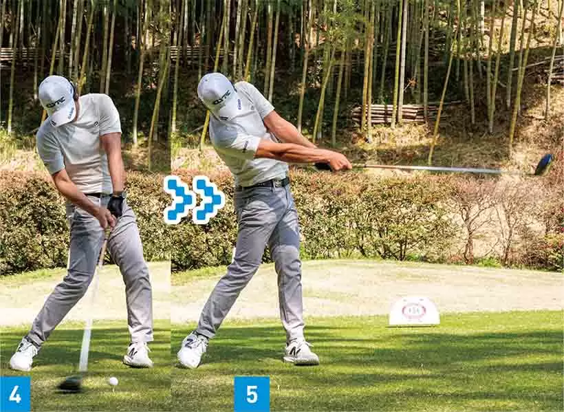 インサイド・イン軌道でドローボールを打っているが、昔に比べるとフェースローテーションは小さくなった。