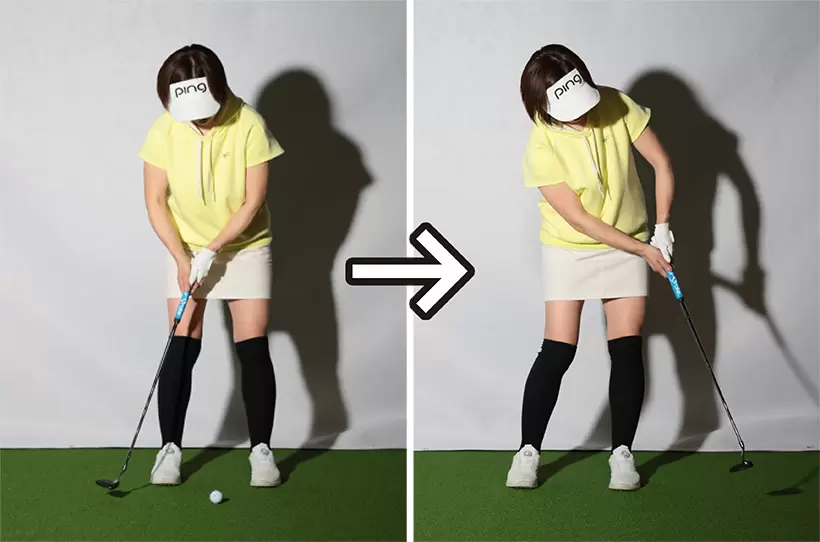 ボールの転がりをよくしようとしてフォローを大きくとるのは逆効果。