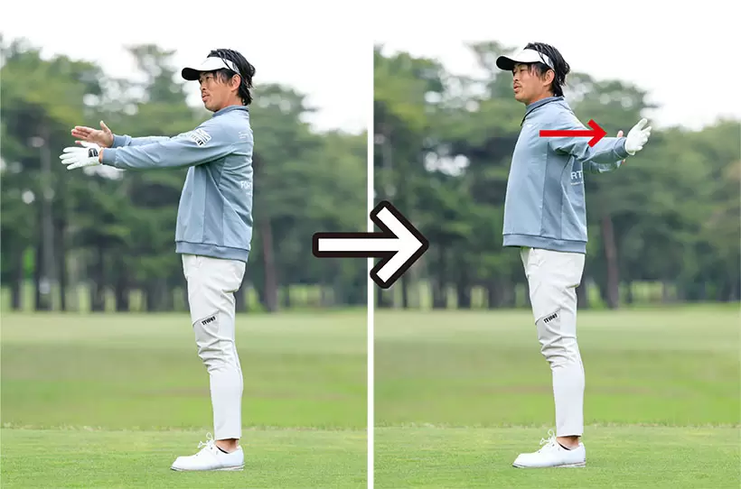 両腕を左右に広げ、胸を大きく張って肩甲骨を寄せる。体操系の動きも効果的。