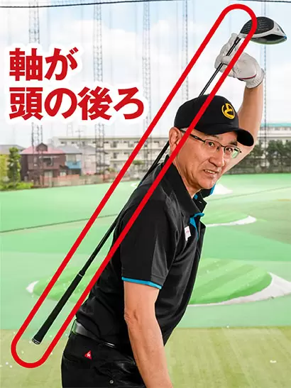 スイングの軸は首のツケ根や背骨など頭の後ろ側にイメージするのが正解。