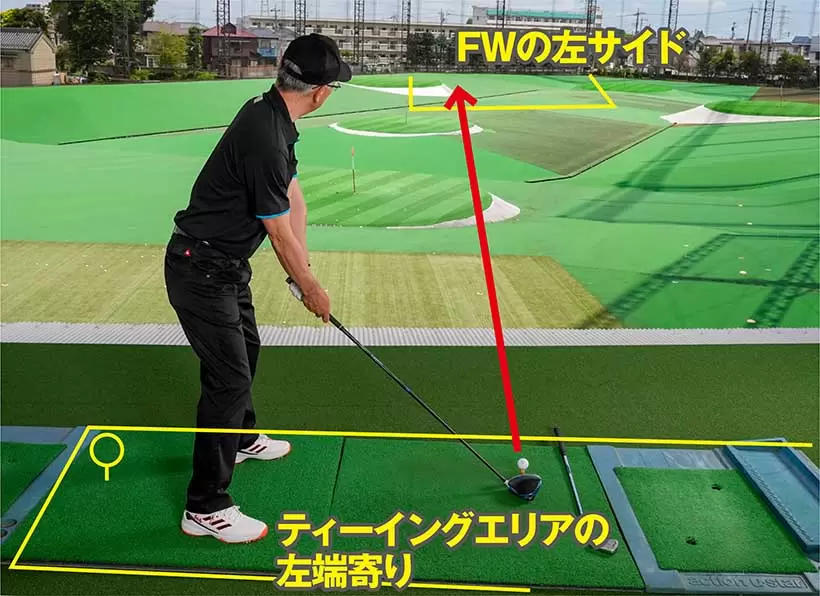 なるべく練習場と同じ感覚でフェアウェイに対して平行に構えるほうが、違和感がなくミスになりにくい。