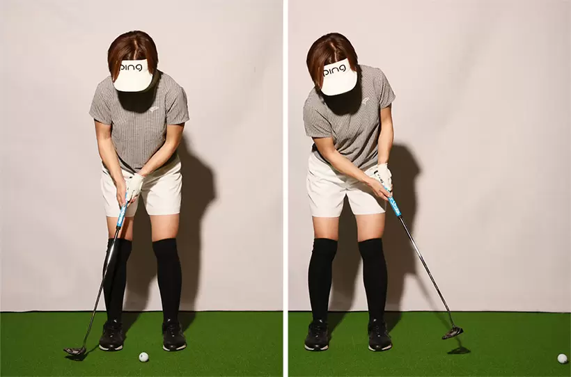 ロングパットではヘッドを加速させることが大事。インパクトで手元が急減速するイメージの方がヘッドは加速する。