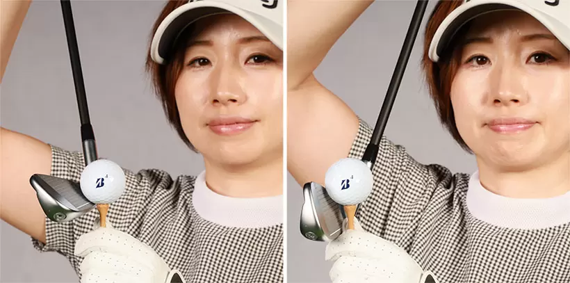 すくい打つとインパクトでフェースが上向きに。ロフトがついて飛ばない。また、フェースの上っ面に当たるミスも出る。