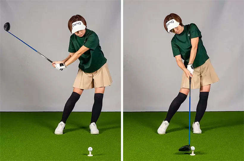 体を速く回しても切り返しからダウンスイングで腰が左にスライドするスエーになると回転が止まってうまく打てない。