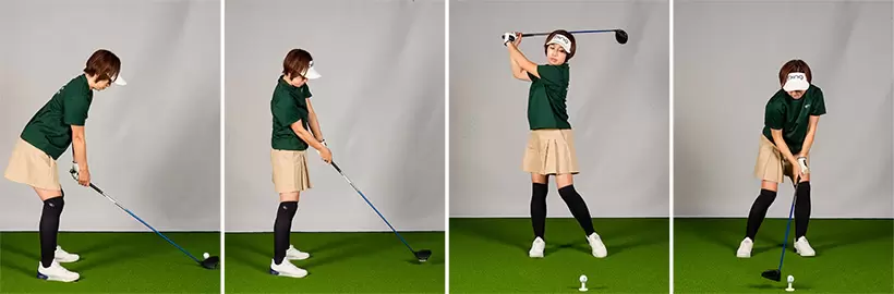 アドレスでハンドダウンし前傾角度が深くなりすぎると起き上がったままインパクトへ。逆に前傾が浅いとインパクトで屈む。アマチュアには前者が多い。