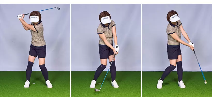 ゴルフクラブはフェースが開きやすい構造。何も考えずに素振りをすると誰がやってもフェースは開いてしまう。