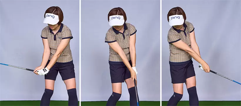 目的に合わせた素振りをするのは構わないが、ダウンスイングからフォローで前腕を左に回し、フェースターンが伴う素振りをするのが大前提だ。