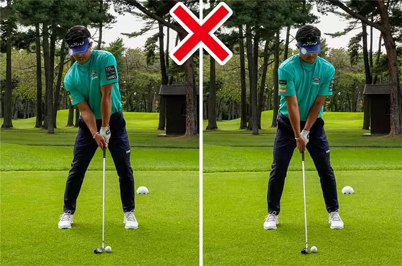 片方のヒジが前に出て両ヒジのラインが揃わないと肩の向きもズレてしまう。