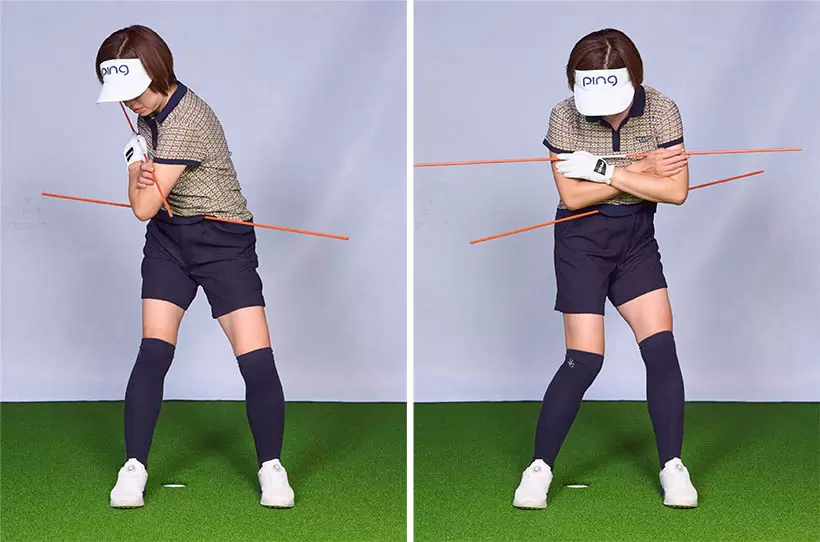 捻転差が最大になるのは切り返しのタイミング。下半身が少し先行することで引っ張り合う力が生まれパワフルなインパクトになる。