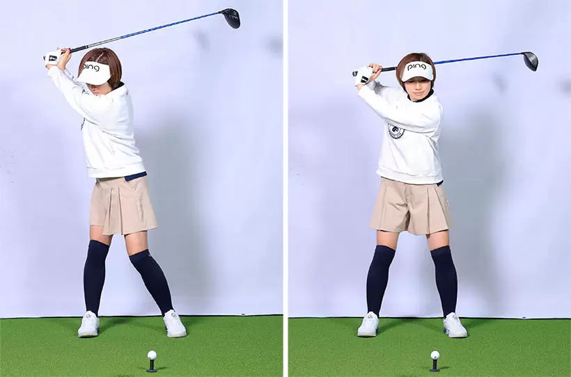 トップが浅いと感じても体が回っていれば問題なし。クラブを高い位置に運ぼうとすると手上げになる。