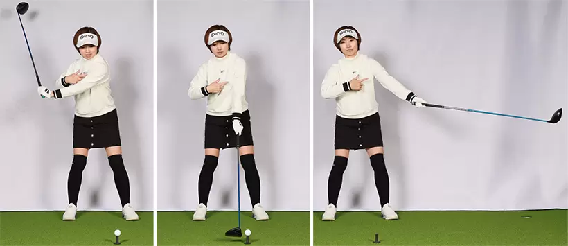 いい手打ちは腕を振る手打ち。例えば左肩を支点に腕を振ってスイングすれば、それだけでもそこそこボールを飛ばせる。